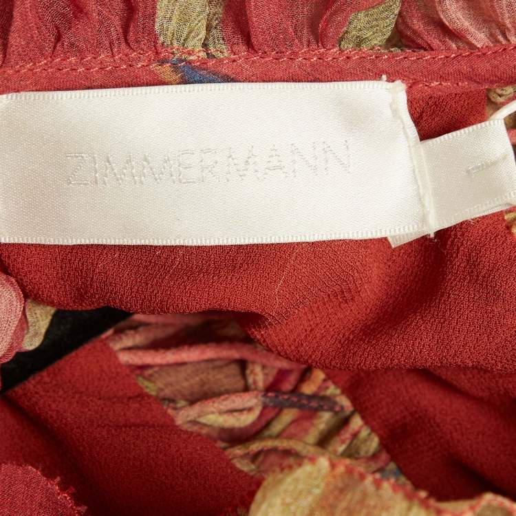 Pre Owned Zimmermann Red Floral Print Crepe Lace-Up Mini Dress S