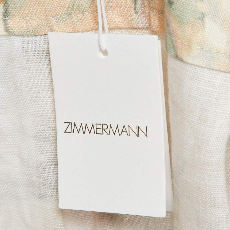 Pre Owned Zimmermann Beige Floral Print Linen Belted Jumpsuit S