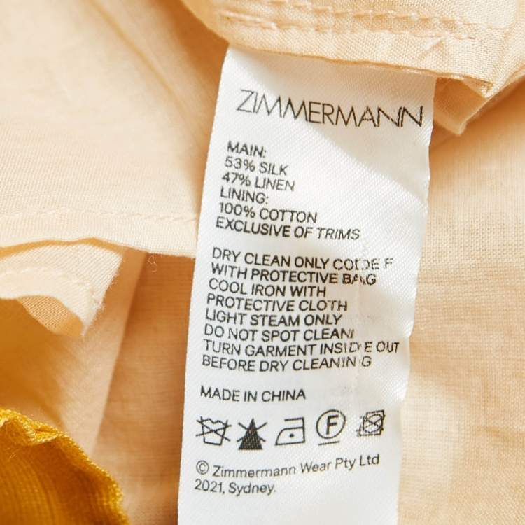 Pre Owned Zimmermann Ombre Sunshine Orange Silk and Linen Postcard Maxi Skirt L