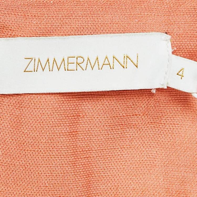 Pre Owned Zimmermann Ombre Sunshine Orange Silk and Linen Postcard Maxi Skirt L