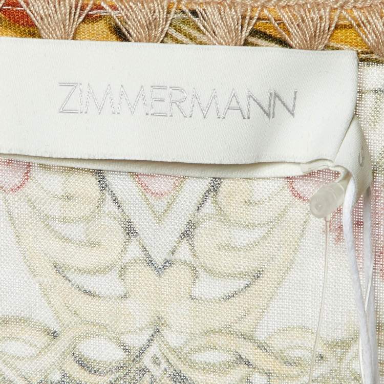Pre Owned Zimmermann Yellow Floral Print Linen Laurel Kaftan Dress L