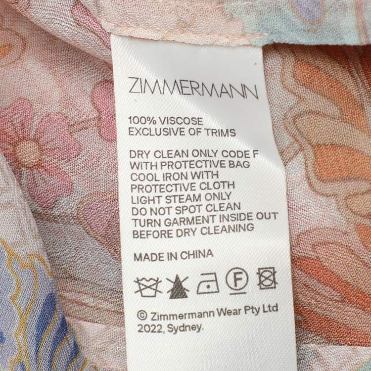 Pre Owned Zimmermann Multicolor Floral Print Chiffon Tie Neck Midi Dress S