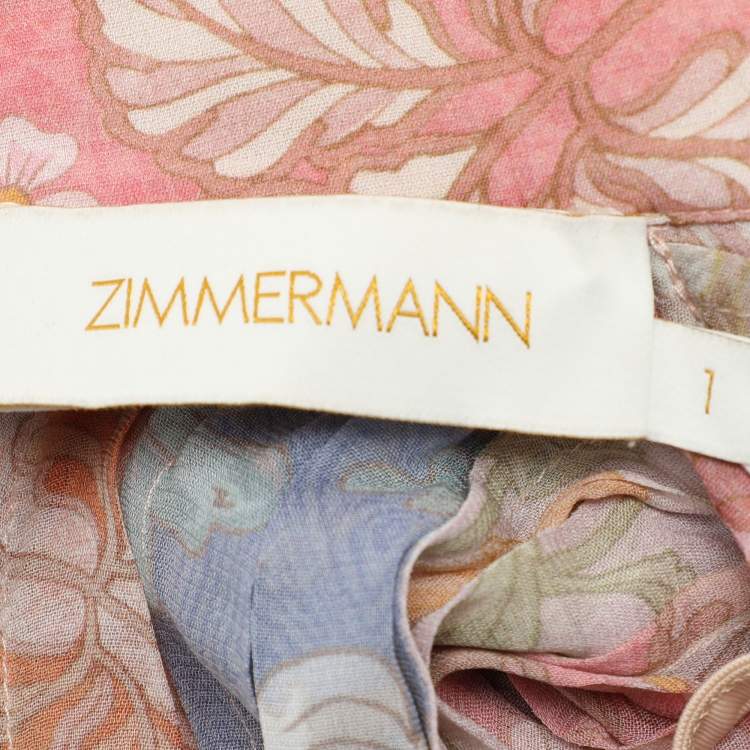 Pre Owned Zimmermann Multicolor Floral Print Chiffon Tie Neck Midi Dress S