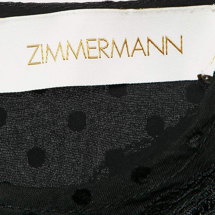 Pre Owned Zimmermann Black Swiss Dots  Lace and Chiffon Plisse Espionage Midi Dress S