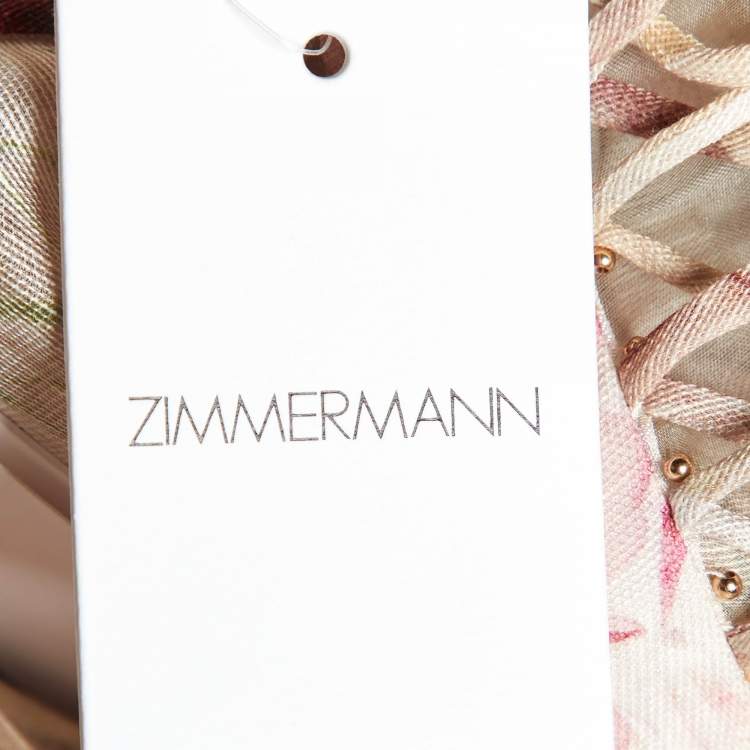 Pre Owned Zimmermann Pink Floral Print Linen & Silk Organza Dancer Midi Dress L