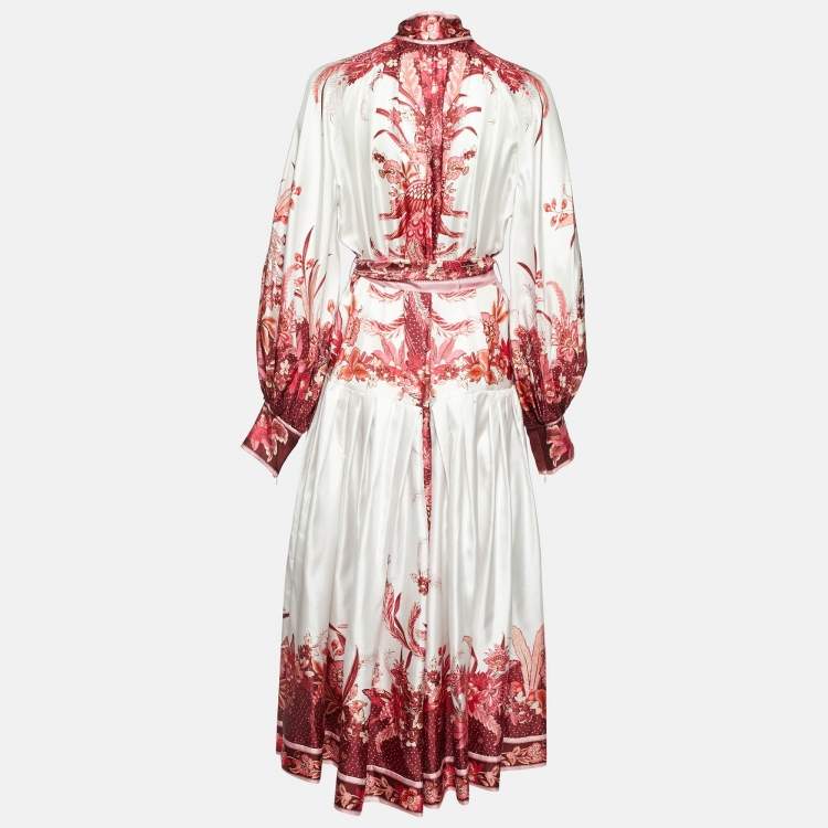 مملوكة مسبقًا Zimmermann Pink Printed Silk Wavelength Placement Midi Dress L