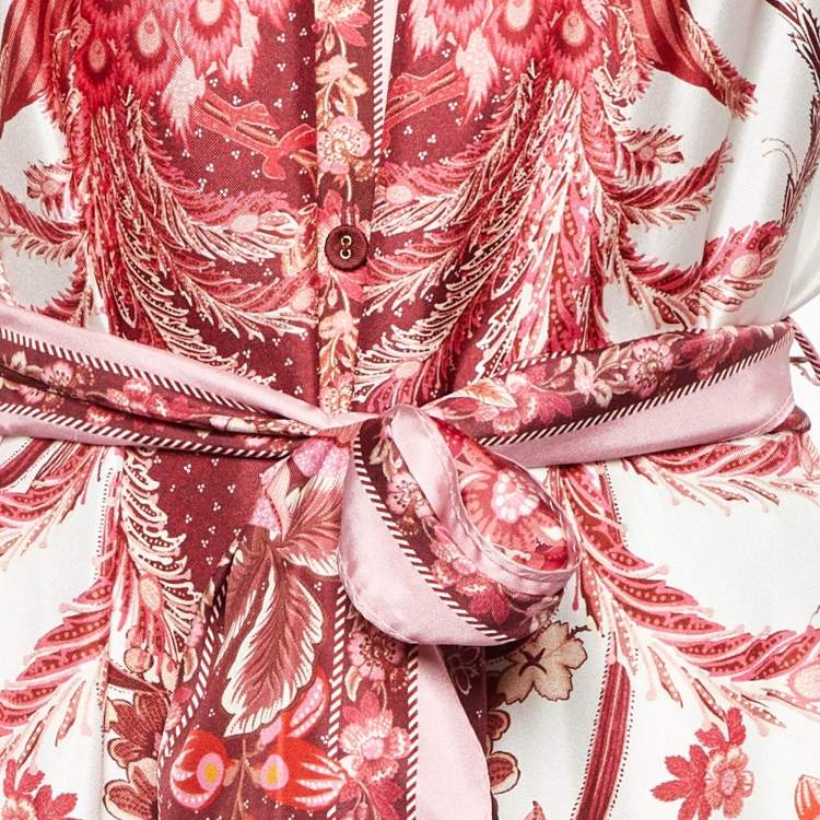 مملوكة مسبقًا Zimmermann Pink Printed Silk Wavelength Placement Midi Dress L