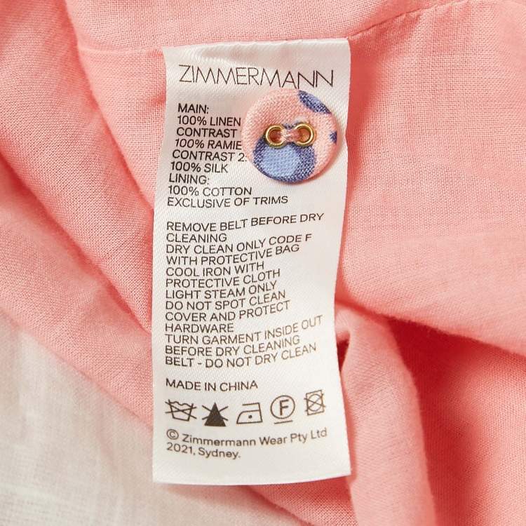 مملوكة مسبقًا Zimmermann Pink Swirl Floral Print Linen Shell Detail Postcard Mini Dress L