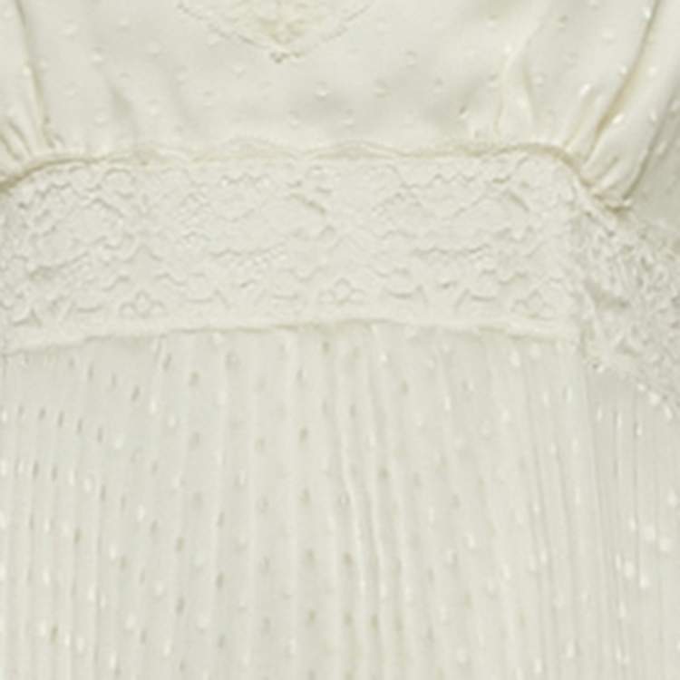Pre Owned Zimmermann Ivory White Lace-Trim Chiffon Pleated Espionage Midi Dress L
