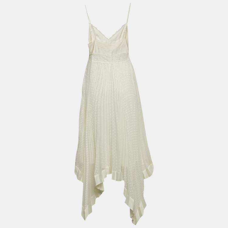 Pre Owned Zimmermann Ivory White Lace-Trim Chiffon Pleated Espionage Midi Dress L
