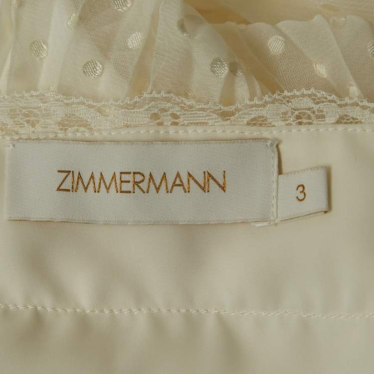 Pre Owned Zimmermann Ivory White Lace-Trim Chiffon Pleated Espionage Midi Dress L