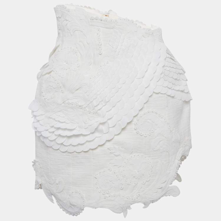 Pre Owned Zimmermann White Embellished Cotton Tama Filigree Mini Skirt M