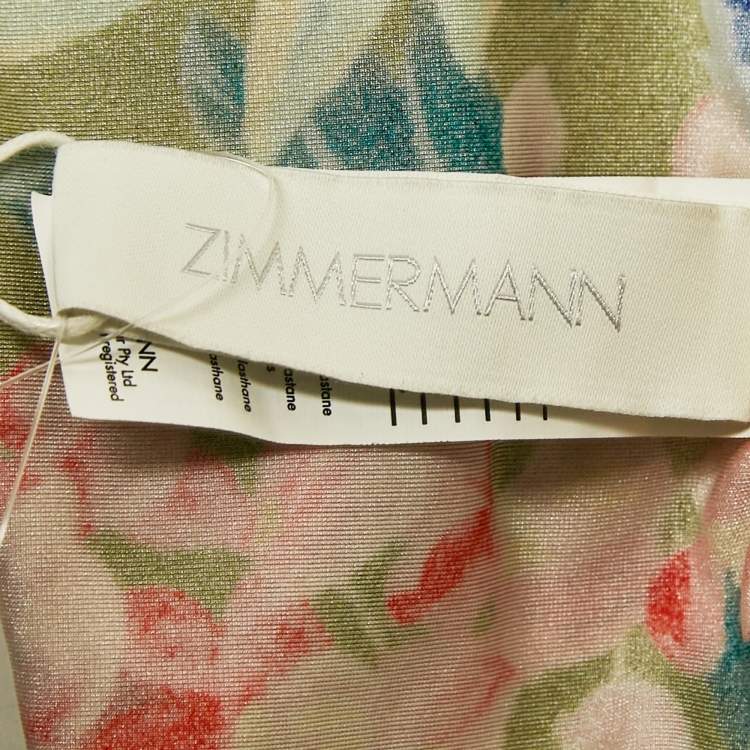 Pre Owned Zimmermann Green Floral Print Jersey Asymmetrical Bikini S