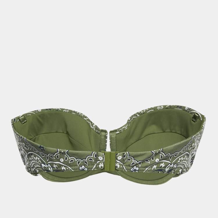 Pre Owned Zimmermann Green Paisley Print Underwired Bandeau Bikini Top L