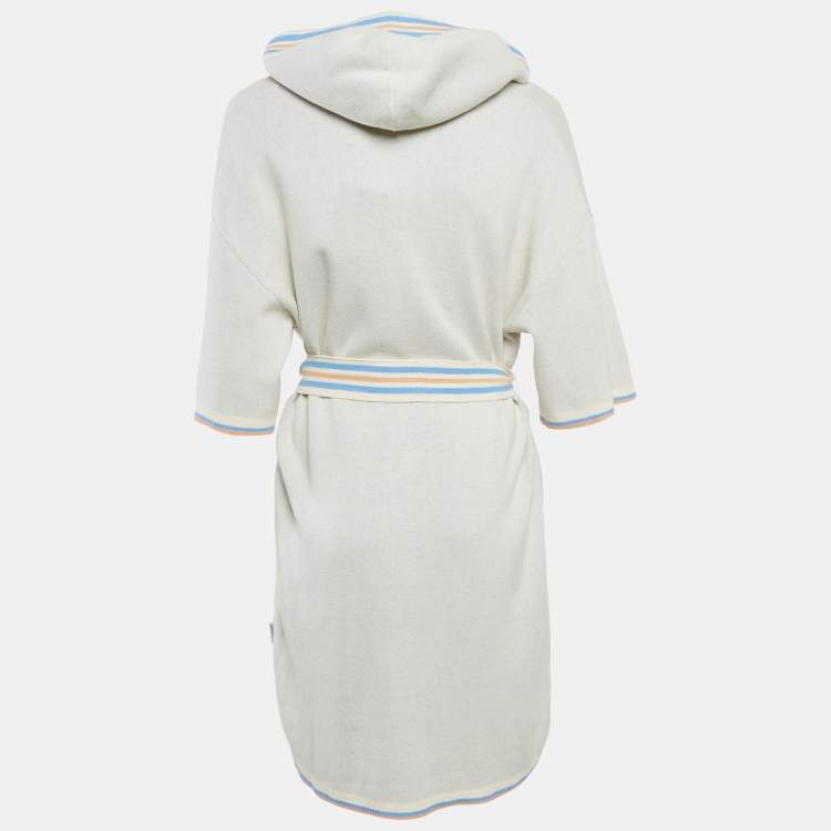 Pre Owned Zimmermann Off-White Patterned Cotton Knit Hooded Mini Dress L