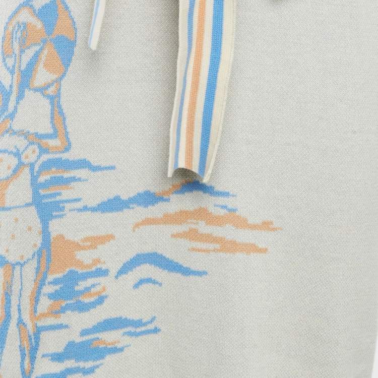 Pre Owned Zimmermann Off-White Patterned Cotton Knit Hooded Mini Dress L