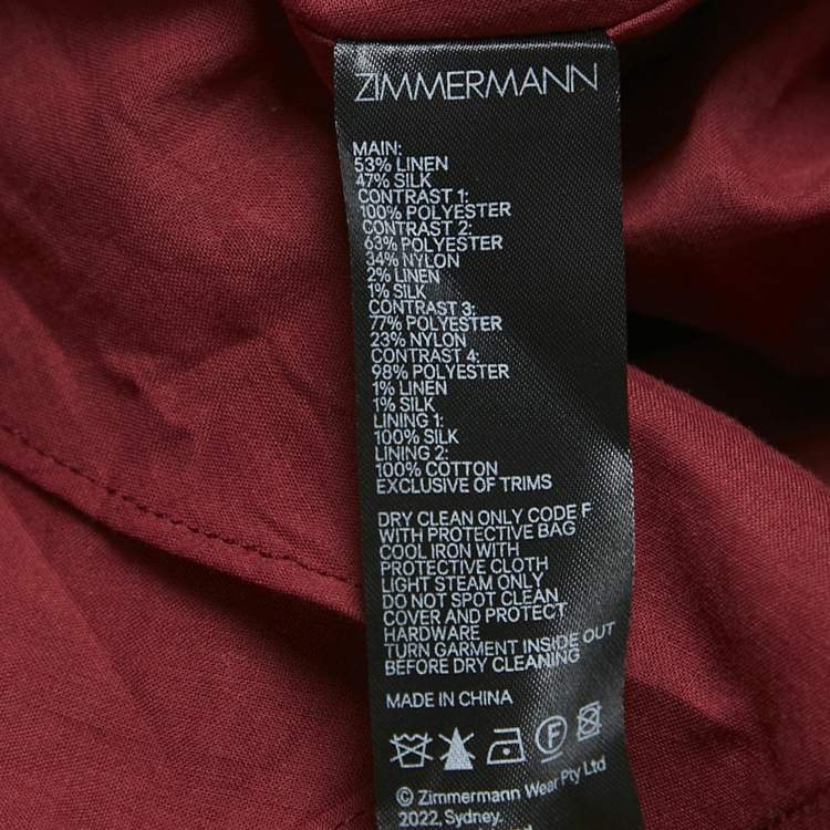 Pre Owned Zimmermann Burgundy Linen and Silk Lace Trimmed Mini Dress M