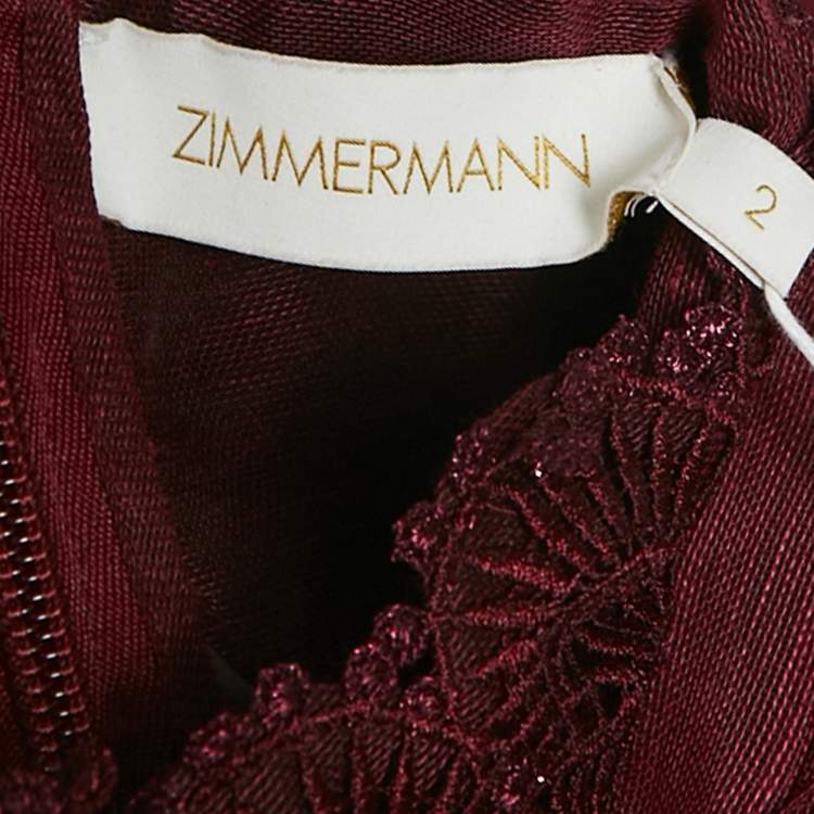 Pre Owned Zimmermann Burgundy Linen and Silk Lace Trimmed Mini Dress M