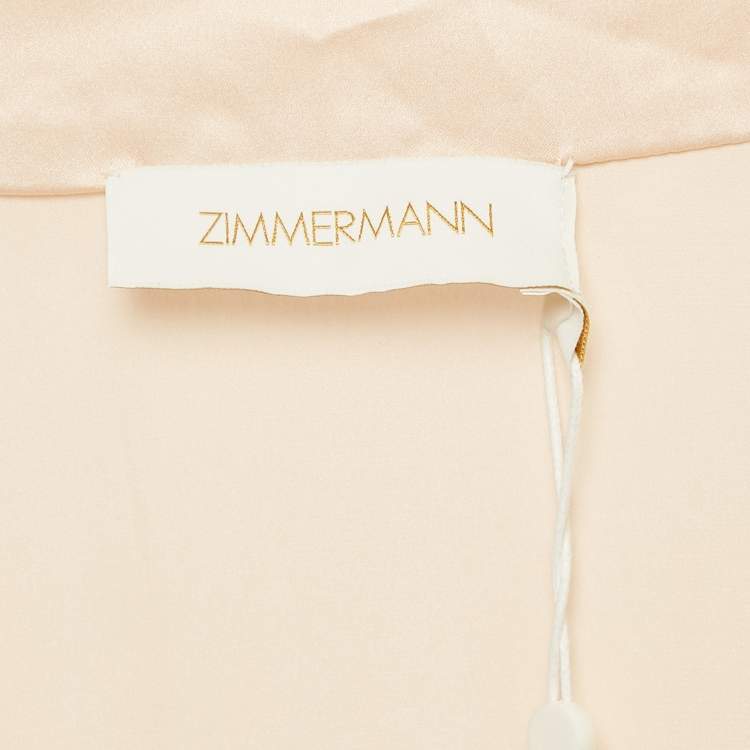 Pre Owned Zimmermann Beige Silk Satin Blouson Sleeve Asymmetric Mini Wrap Dress S