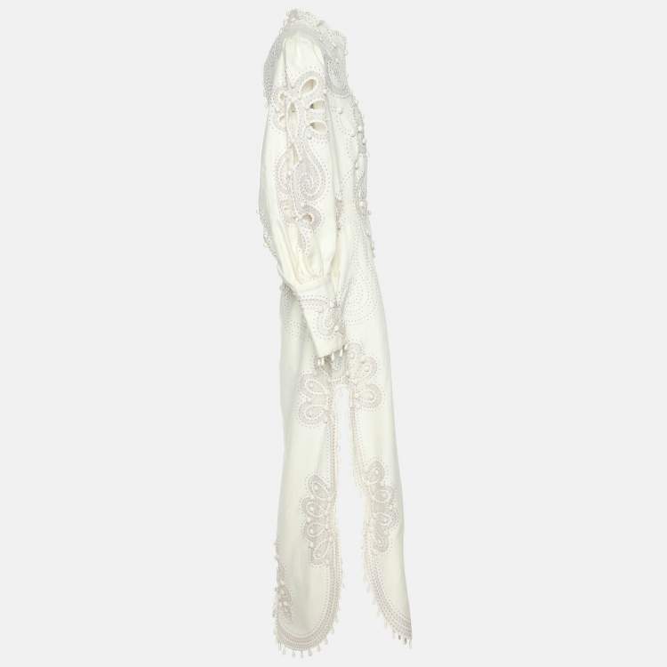 Pre Owned Zimmermann White Linen Ninety Six Ric Rac Midi Dress L