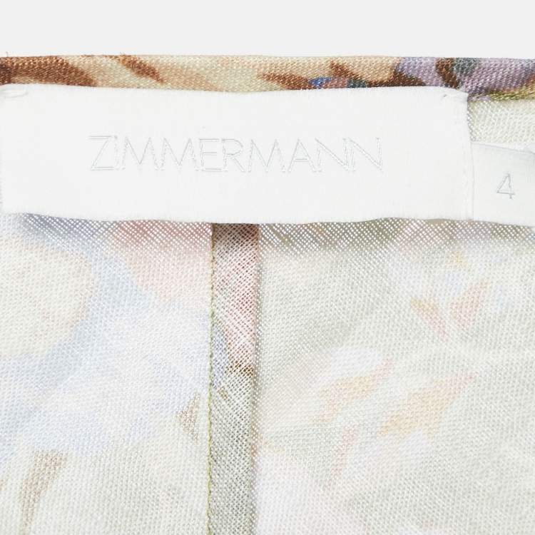 Pre Owned Zimmermann Green Floral Print Linen August Bias Mini Dress L