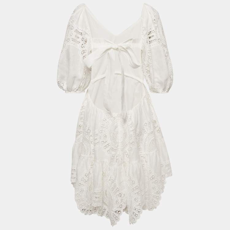Pre Owned Zimmermann White Vacay Lace Mini Dress L