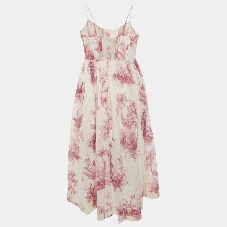 Pre Owned Zimmermann Pink Printed Cotton Waverly Corset Midi Dress M