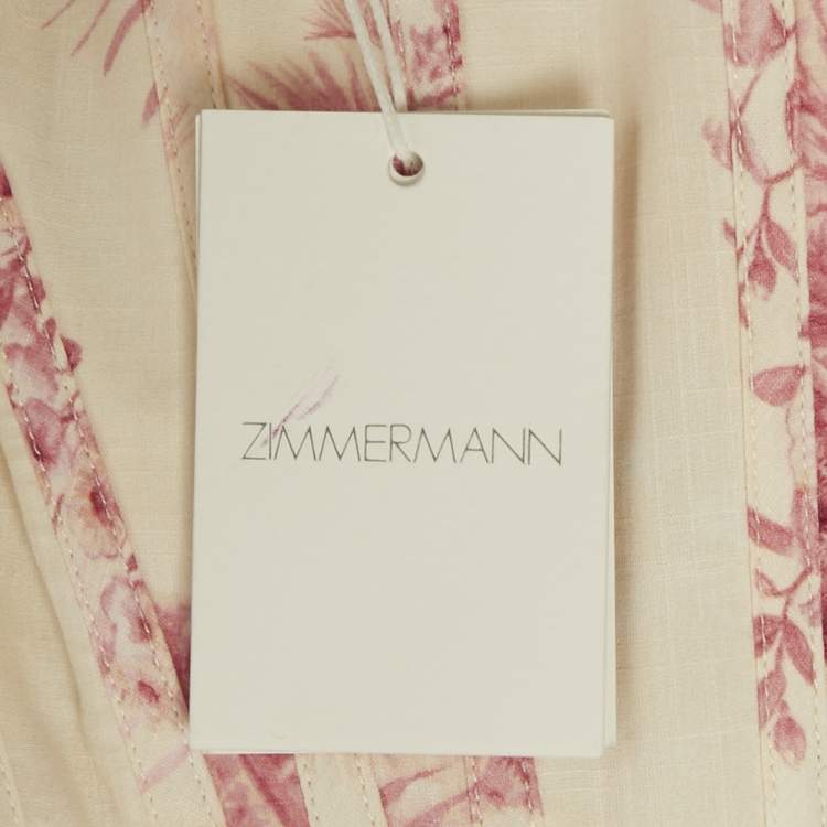 Pre Owned Zimmermann Pink Printed Cotton Waverly Corset Midi Dress M