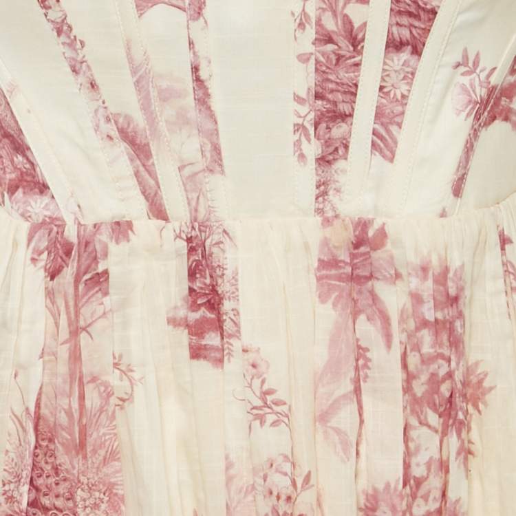 Pre Owned Zimmermann Pink Printed Cotton Waverly Corset Midi Dress M