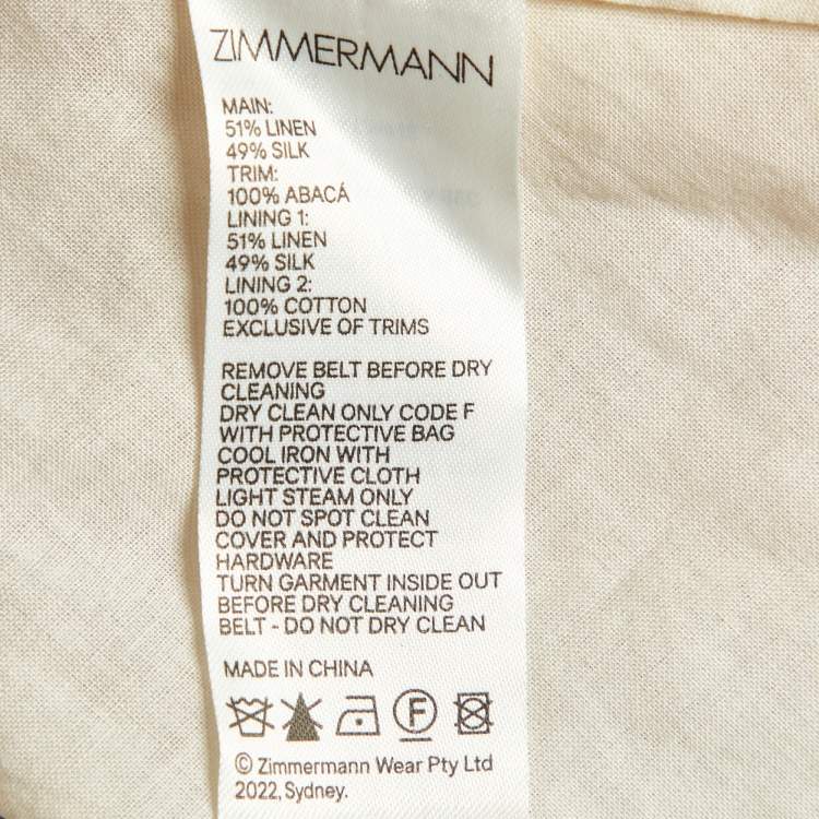 Pre Owned Zimmermann Light Beige Printed Linen & Silk Belted Maxi Dress S