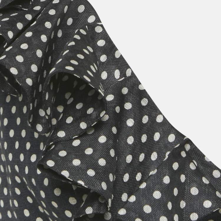Pre Owned Zimmermann Black Polka Dots Linen Painted Heart Cascade Top M