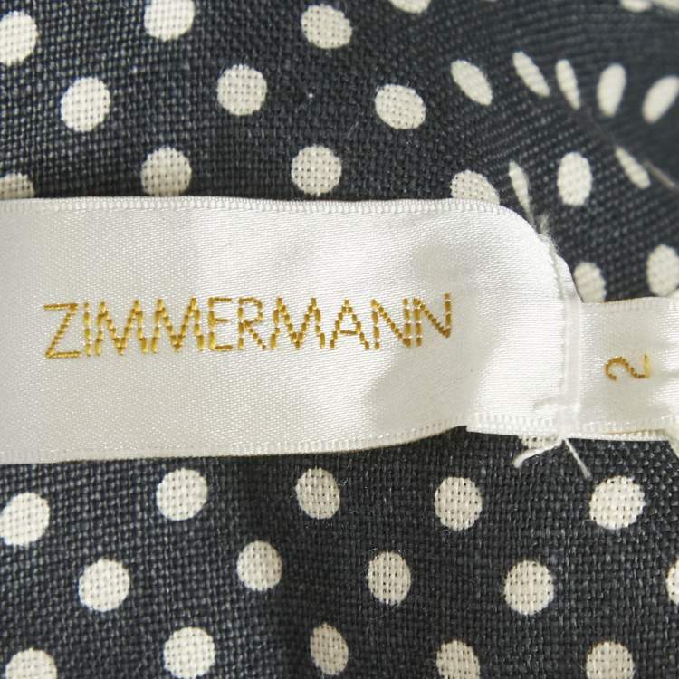 Pre Owned Zimmermann Black Polka Dots Linen Painted Heart Cascade Top M