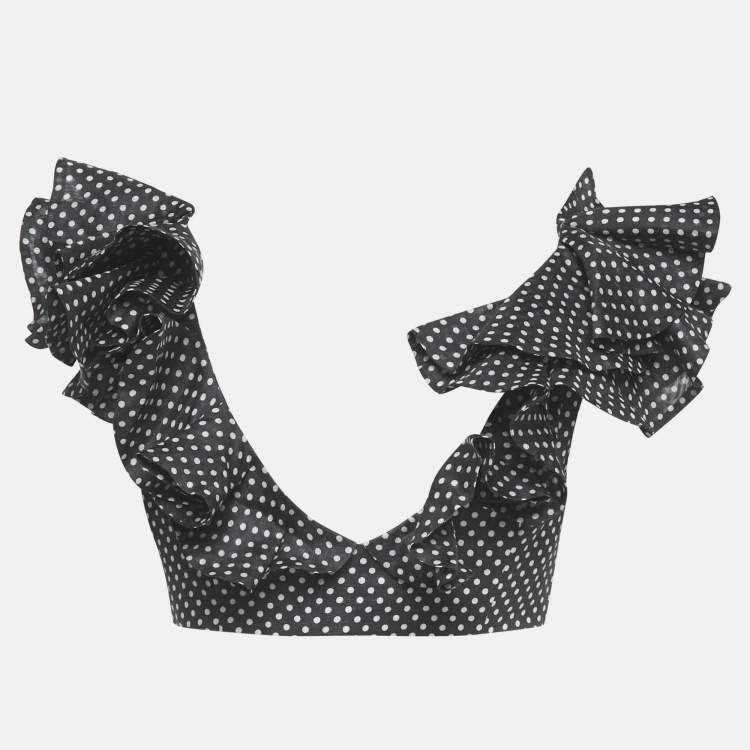 Pre Owned Zimmermann Black Polka Dots Linen Painted Heart Cascade Top M