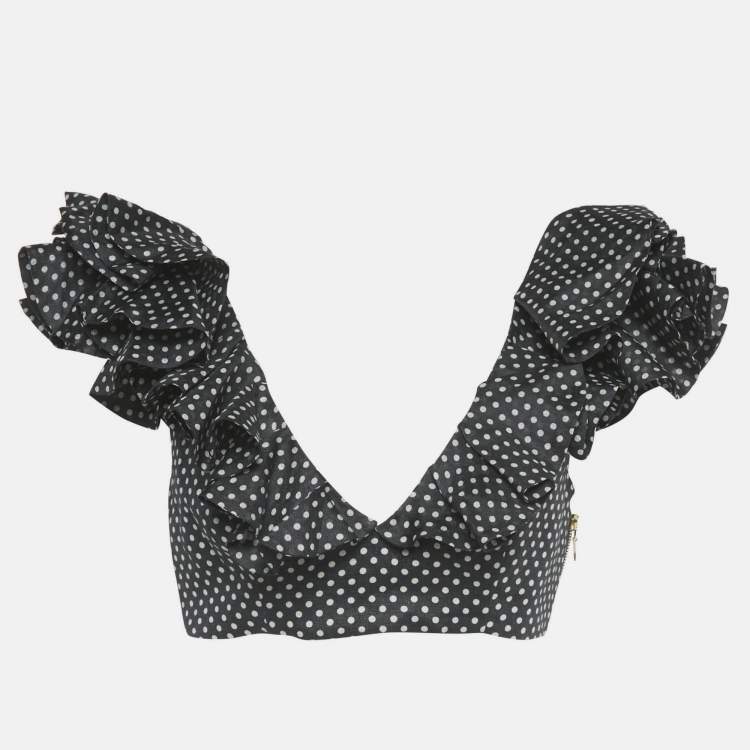 Pre Owned Zimmermann Black Polka Dots Linen Painted Heart Cascade Top M