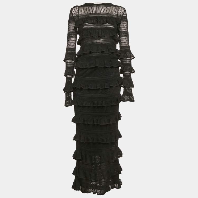 Pre Owned Zimmermann Black Knit Natura Frill Top and Skirt Set M