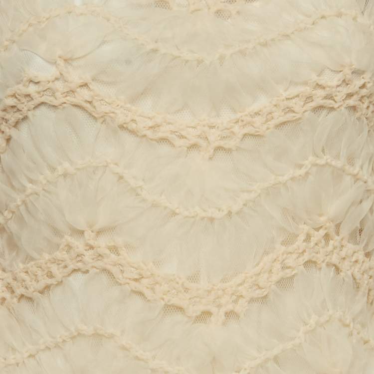 Pre Owned Zimmermann Cream Organza Illuminate Macrame Tulle Maxi Dress M