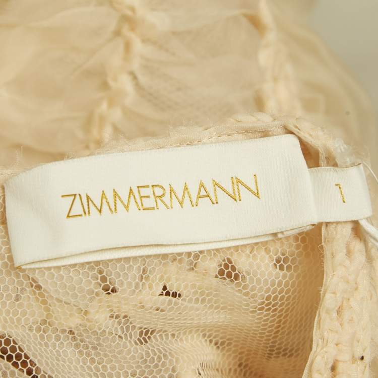 Pre Owned Zimmermann Cream Organza Illuminate Macrame Tulle Maxi Dress M