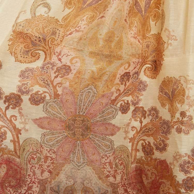 Pre Owned Zimmerman Beige Paisley Print Linen and Silk Blend Draped Midi Dress M