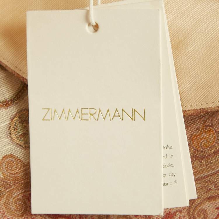 Pre Owned Zimmerman Beige Paisley Print Linen and Silk Blend Draped Midi Dress M