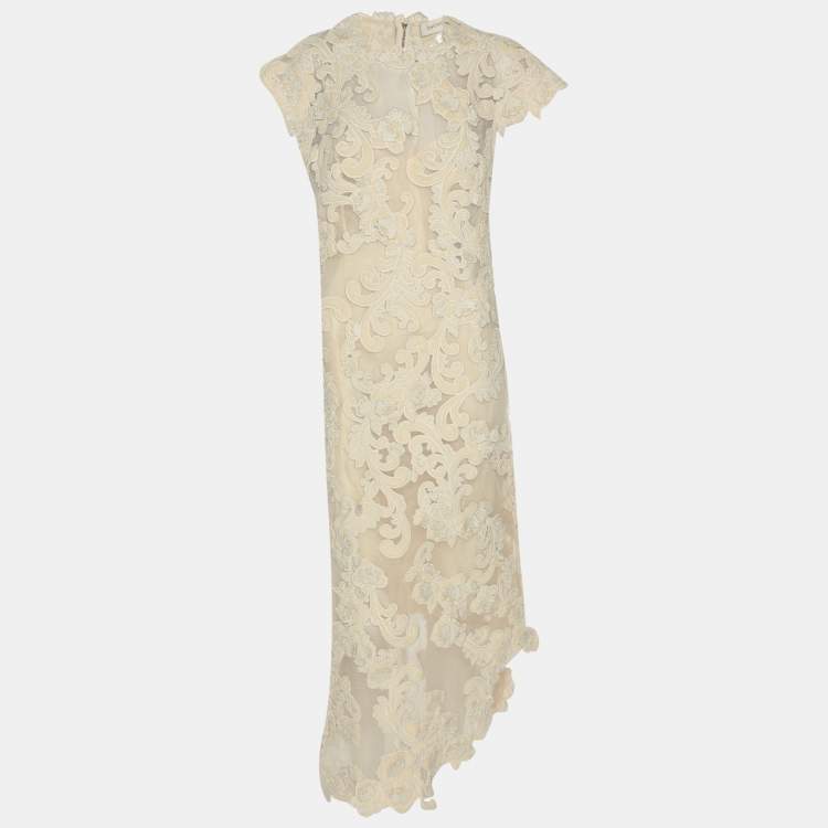 Pre Owned Zimmermann Light Beige Mesh Sensory Motif Gown XL