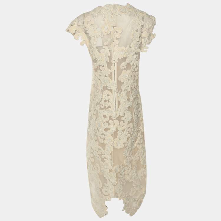 Pre Owned Zimmermann Light Beige Mesh Sensory Motif Gown XL