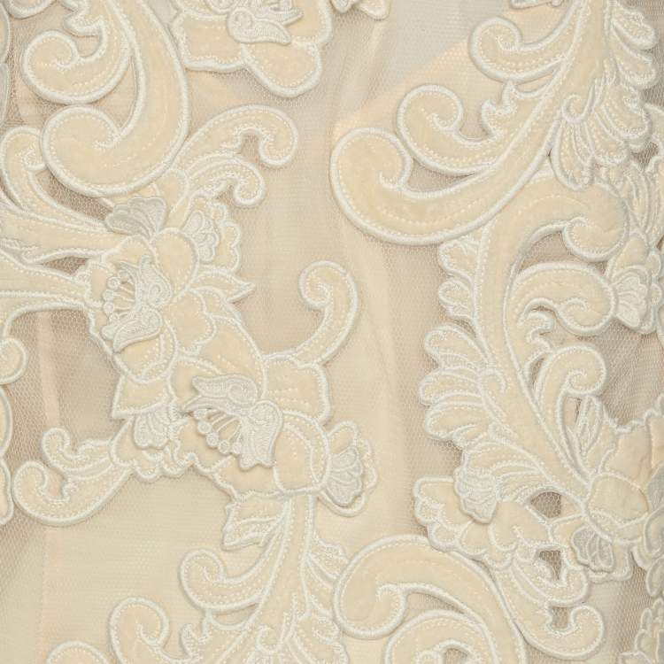 Pre Owned Zimmermann Light Beige Mesh Sensory Motif Gown XL