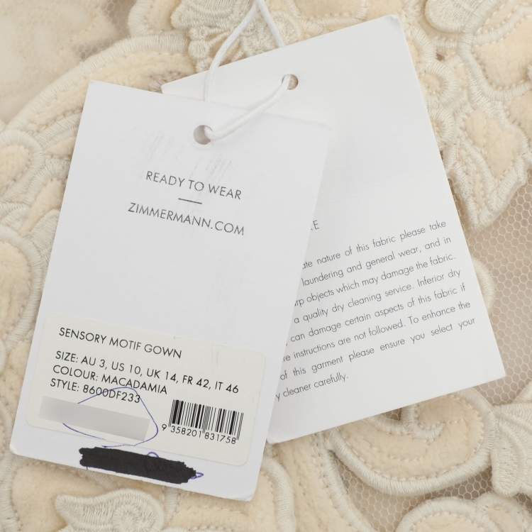 Pre Owned Zimmermann Light Beige Mesh Sensory Motif Gown XL