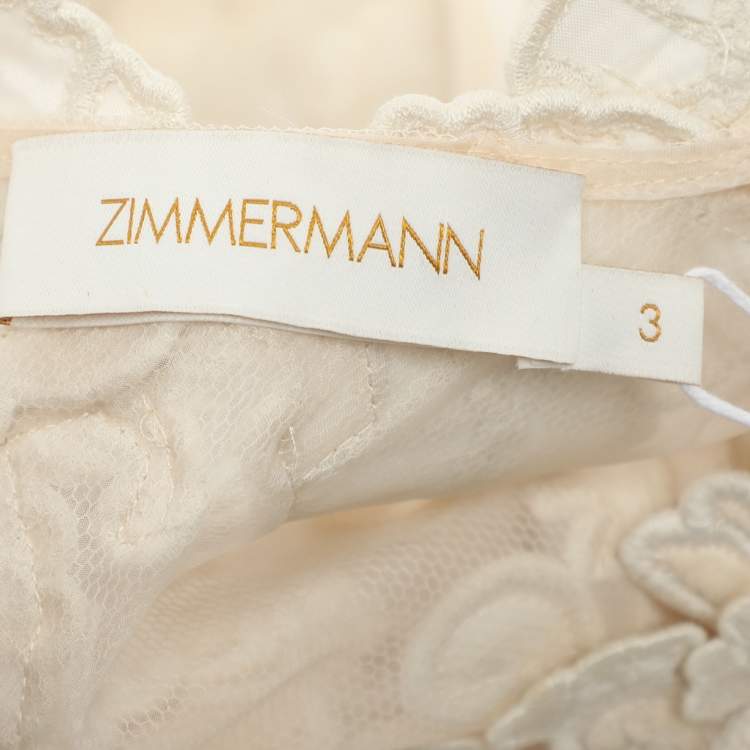 Pre Owned Zimmermann Light Beige Mesh Sensory Motif Gown XL
