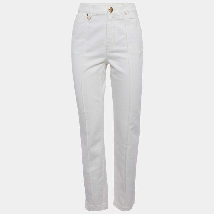 Pre Owned Zimmermann White Denim High-Rise Tapered Jeans S/Waist 27"