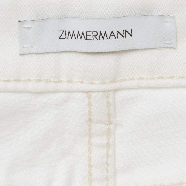 Pre Owned Zimmermann White Denim High-Rise Tapered Jeans S/Waist 27"
