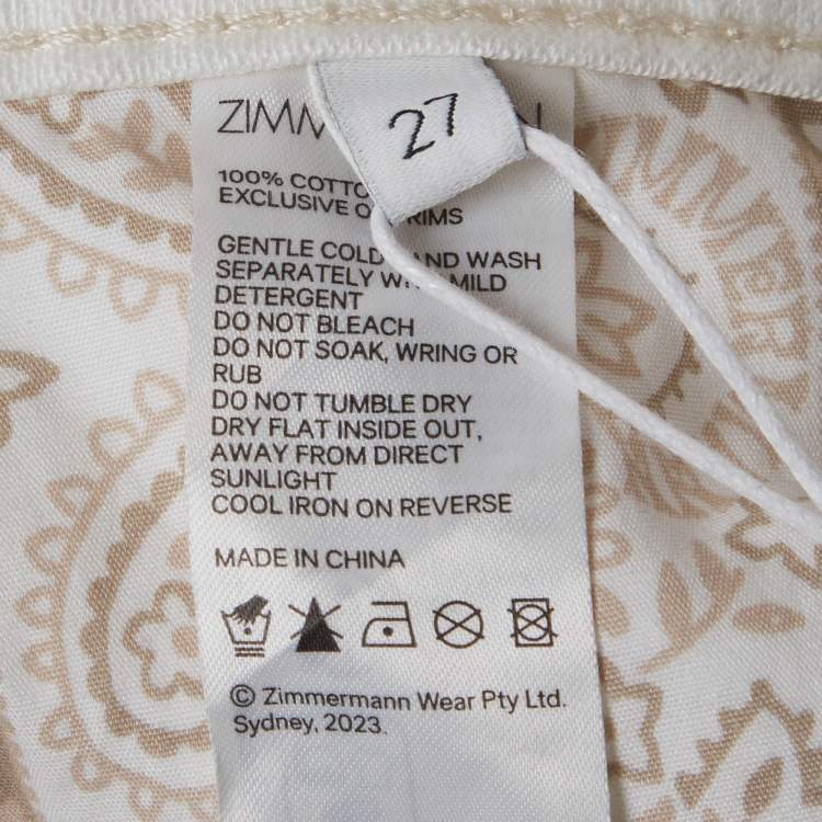 Pre Owned Zimmermann White Denim High-Rise Tapered Jeans S/Waist 27"