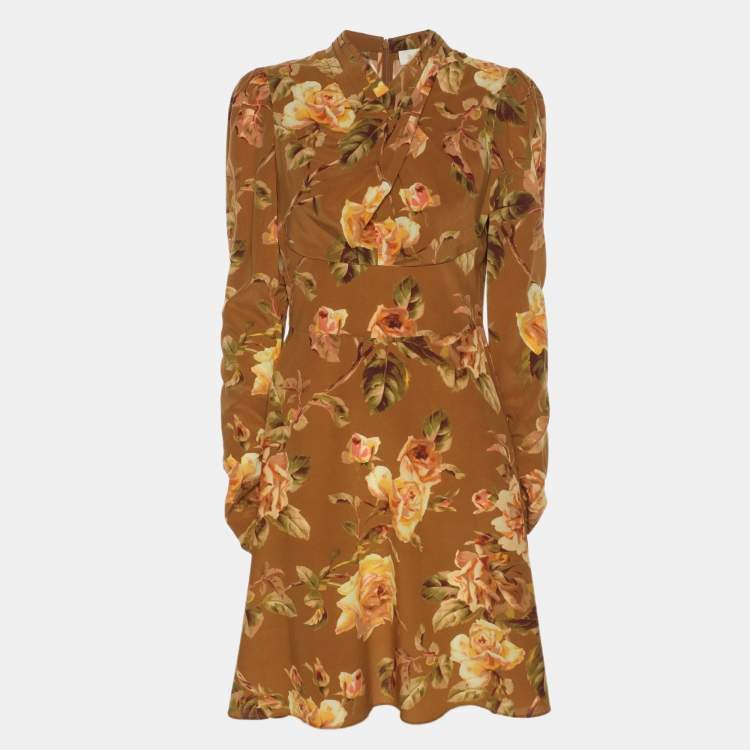 Pre Owned Zimmermann Brown Floral Print Silk Midi Dress S