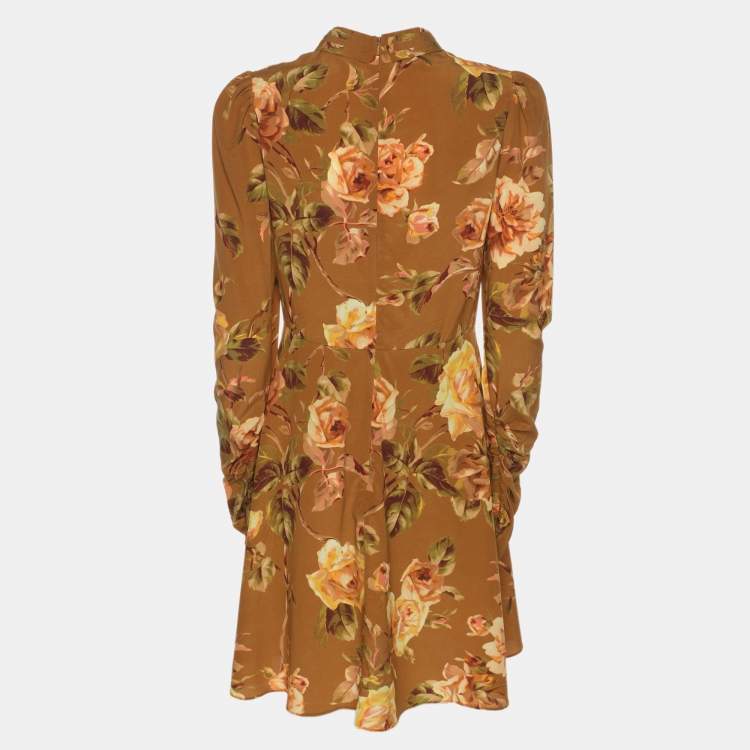 Pre Owned Zimmermann Brown Floral Print Silk Midi Dress S