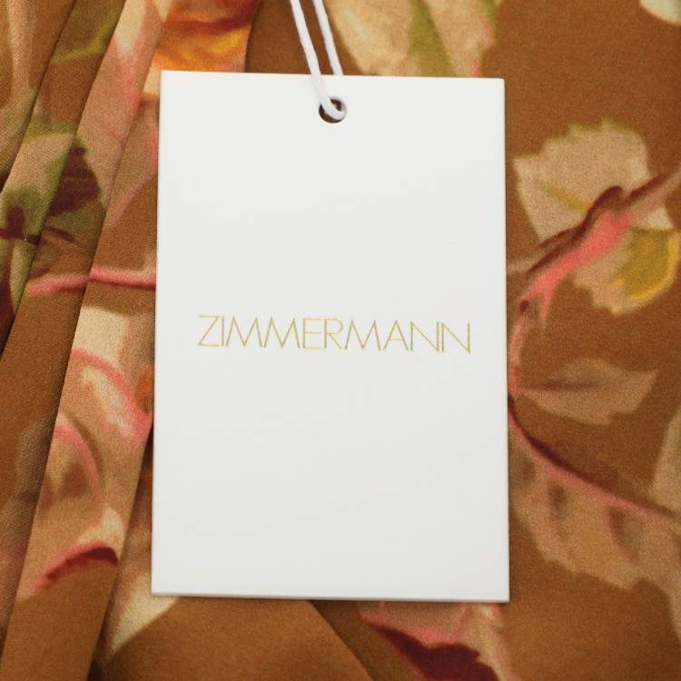 Pre Owned Zimmermann Brown Floral Print Silk Midi Dress S